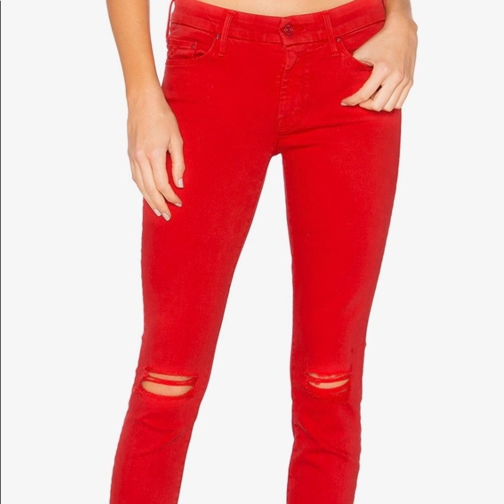 Mother red looker frayer ankle jean